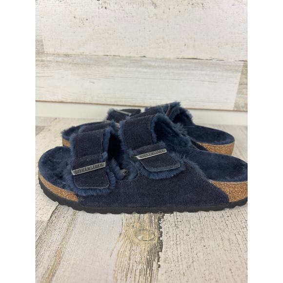 Birkenstock womens 6.5 Arizona midnight blue suede leather shearling sandals - Picture 5 of 8